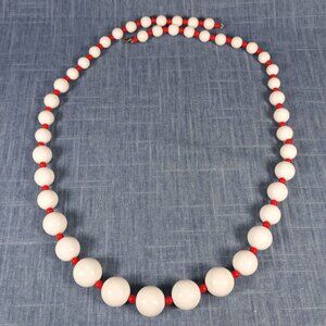 1960s Vintage Necklace with Alternating Large White and Small Red Beads
